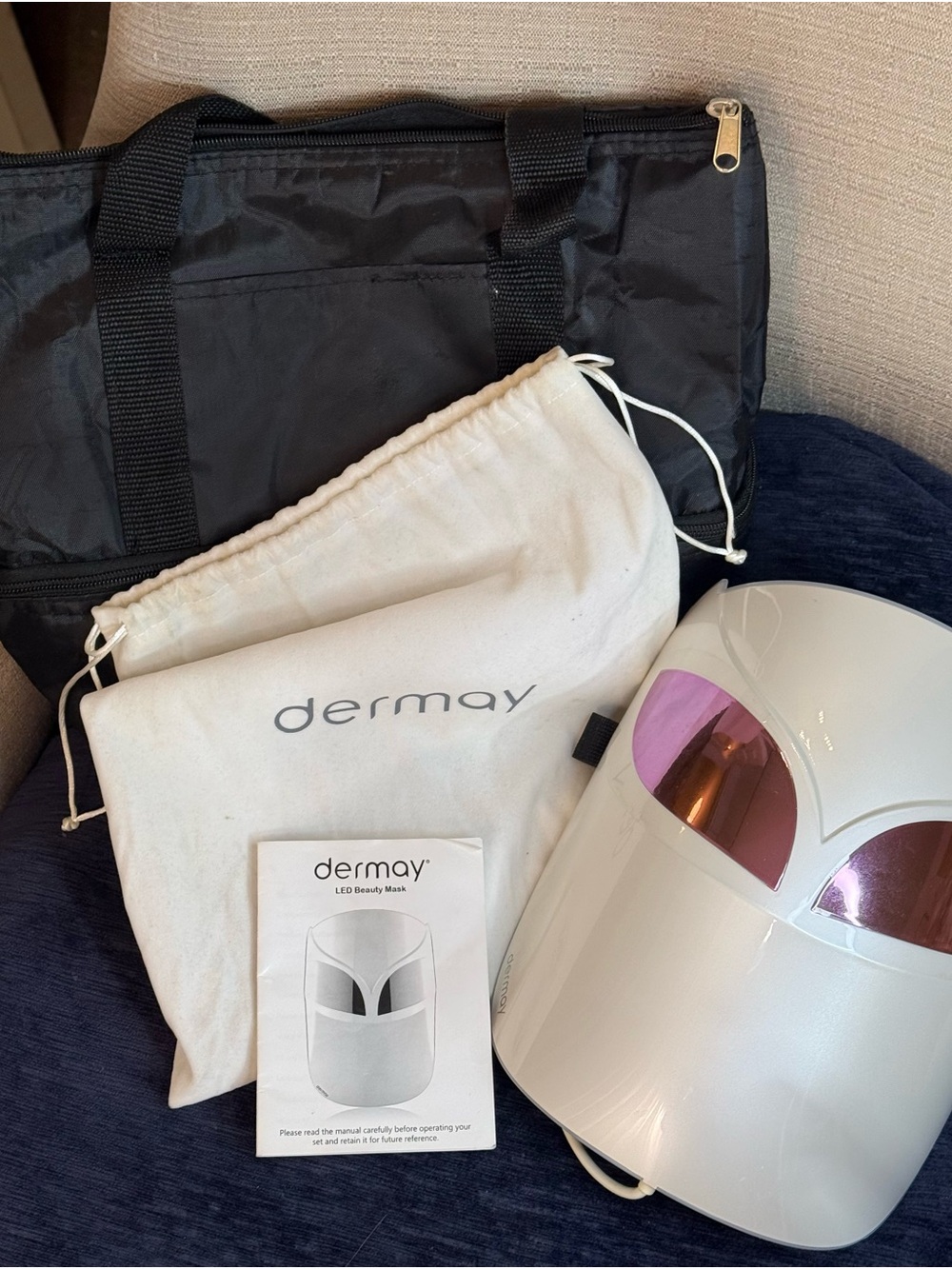 Dermay LED Beauty Mask - White with Pink Lenses and Carrying Case